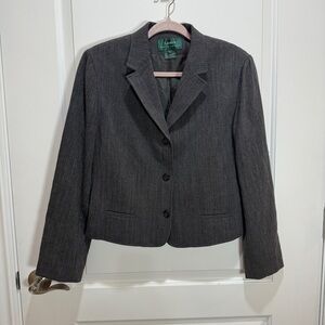 Ralph Lauren LRL Wool Blend 3 Button Blazer Jacket Women's Sz 14 Gray Academia‎
